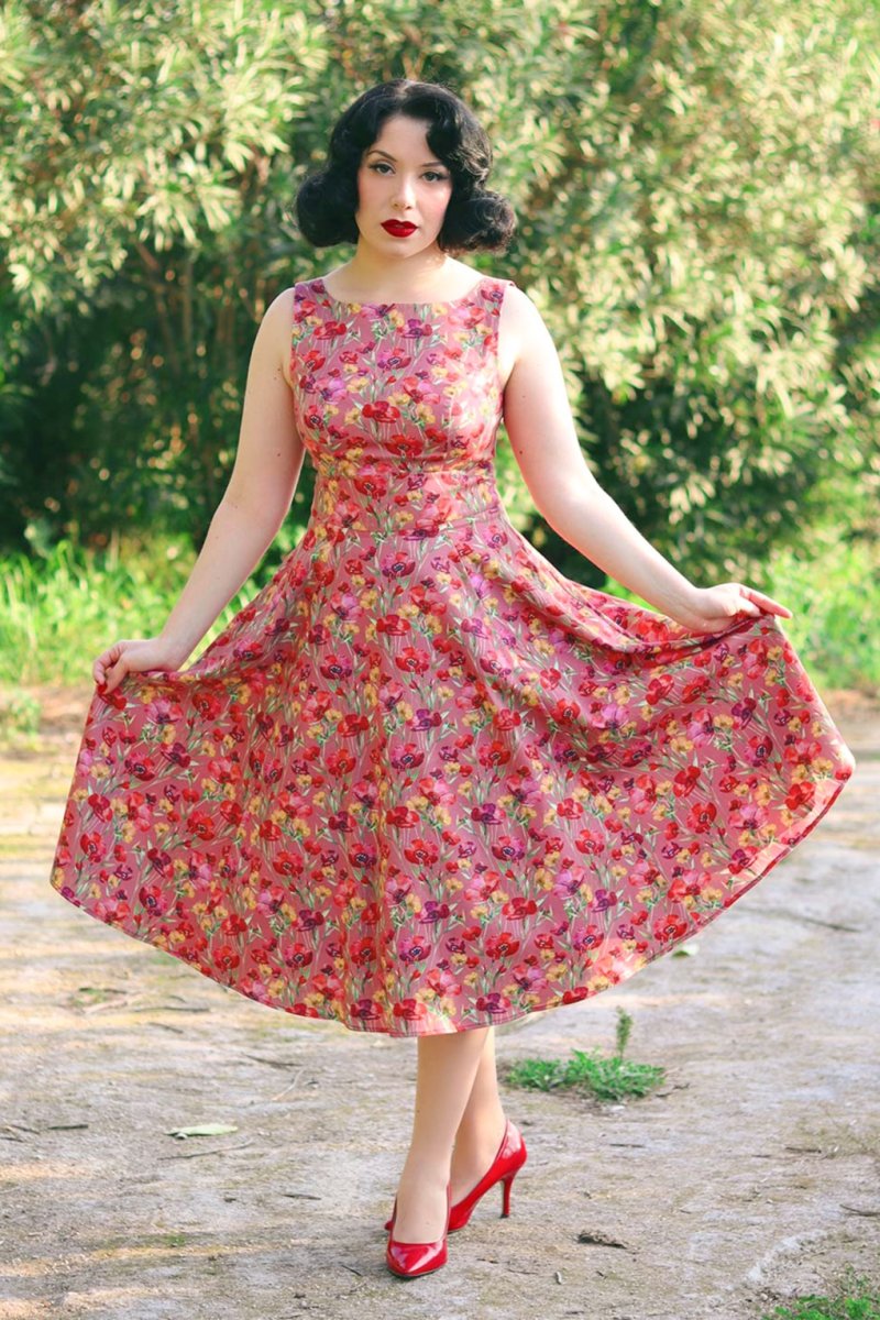 Ania Floral Swing Kleid in Mauve Rot – Bild 2