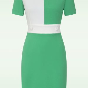 Exklusiv bei Topvintage ~ Swinging Sprout Kleid in Weiß und Grün