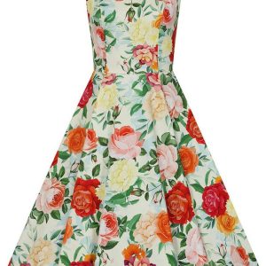Hearts & Roses London A-Linien-Kleid Golden Peony Blumen Floral Vintage Retro 50er