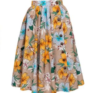 Hell Bunny A-Linien-Rock Pattaya 50’s Swing Skirt Vintage Blumenmuster Retro Tellerrock
