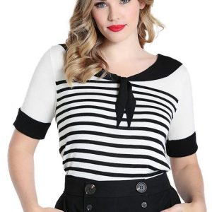 Hell Bunny Stricktop Audrey Top Matrosenkragen Vintage Rockabilly Retro Gestreift