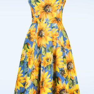 Johanna Floral Swing Kleid in Kornblumenblau und Gelb