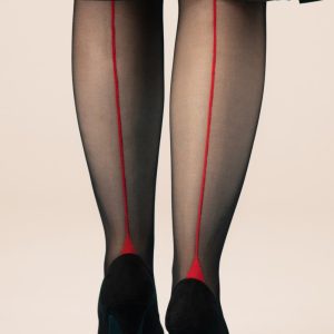 Klassische Nahtstrumpfhose in Schwarz und Rot