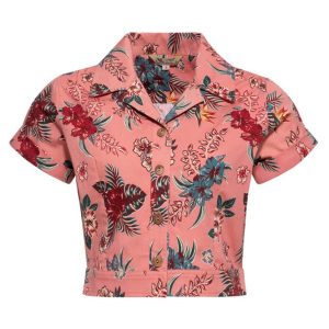 QueenKerosin Kurzarmbluse Hibiscus mit tropischem Allover-Print