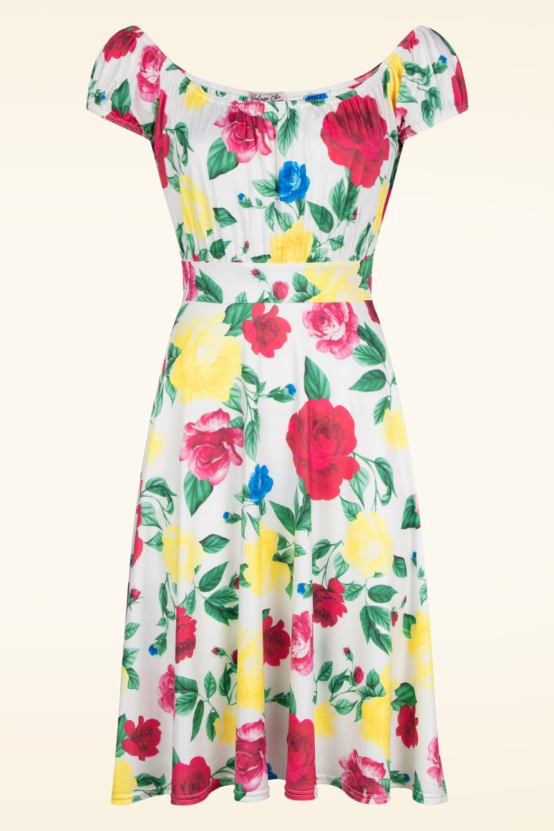 Exklusiv bei Topvintage ~ Scarlet Floral Swing Kleid in Weiß und Multi – Bild 2