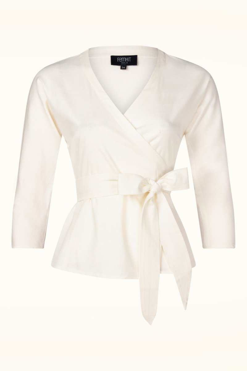 Vic Leinen-Wickelbluse in Creme – Bild 2
