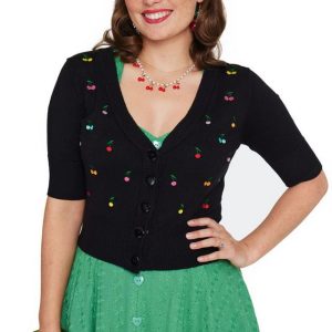 Voodoo Vixen Strickjacke Rainbow Cherry Cardigan Retro Vintage Kirschen