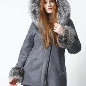 Damen Lammfelljacke mit Kapuze